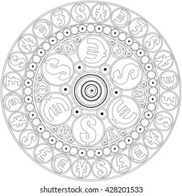 Mandala to attract money.  Mandala to color. Coloring page for adults.