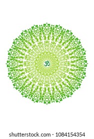 Mandala with the aum sign. Fine delicate ornament in green colors. Vector graphics.