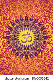 Mandala. Aum sign in a halo of fine lines and openwork ornament. Spiritual symbol. Motives of Eastern culture. Vector.