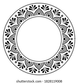 Mandala Estilo australiano de emparejamiento de puntos - diseño monocromo vectorial, patrón decorativo tradicional aborigen, arte de mosaico australiano. Patrón indígena de puntos redondos en fondo negro sobre blanco 