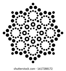 Mandala Australian dot paiting vector design, retro Aborigina decorative pattern, Australian mosaic art. Indigenous flower dot pattern in black inspired by retro art from Australia on white background