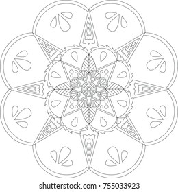 Mandala avec des fleurs et des gouttes ou gemmes