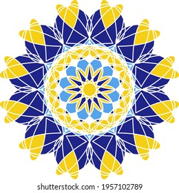 Mandala in Azulejo style, Portuguese circular ornament.