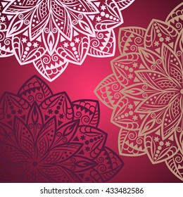 Mandala background. Bohemian style. Vintage pattern with round ornament, decorative indian medallion, abstract lotus flower element. Vector design