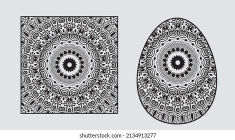 Mandala background design with  Easter Eggs and squares coloring page