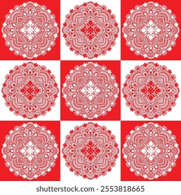 Mandala background design with red floral decorative wallpaper