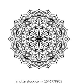 Mandala background. Ethnic decorative lacy floral element in circle. Hand drawn pattern. Coloring book page.