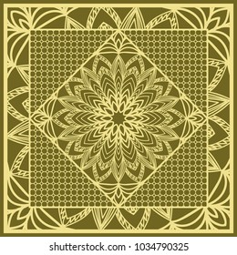 mandala background, geometric pattern with ornate lace frame. Vector illustration. for Scarf Print, Fabric, Covers, Scrapbooking, Bandana, Pareo, Shawl,
