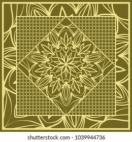 mandala background, geometric pattern with ornate lace frame. Vector illustration. for Scarf Print, Fabric, Covers, Scrapbooking, Bandana, Pareo, Shawl,