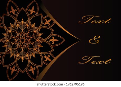 Fondo de Mandala, con colores dorados en una hermosa esquina y adornos de fradía para propósitos impresos y digitales, también adecuados para tarjeta postal o carteles