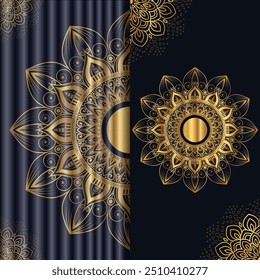 plano de fundo mandala com padrão arabesco dourado estilo árabe islâmico oriental. Estilo Ramadã Mandala decorativa. Mandala para impressão, cartaz, capa, brochura, folheto, banne