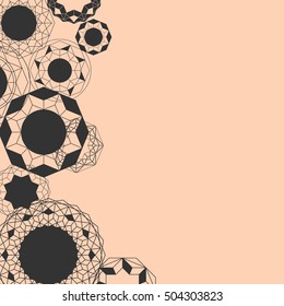 Mandala background. Greeting card template. Geometric Circle shapes. Crystal border. Peach color