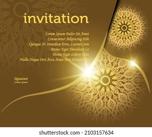 mandala background invitation template, With golden color light effect looks luxury, great for invitation design material, greeting card, sales promotion, banner, poster