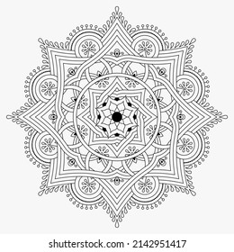 Mandala Background, Mehndi, tattoo, Islam, Arabic, Indian. Minimal floral pattern. Coloring book page.