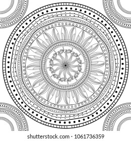 Mandala background with oriental shape. Can be use as a main image of mantra. Source if relaxation, new energy and meditation. Also great to use for colored books production and anti stress images.