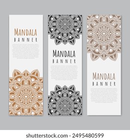 Mandala banner. Business card. Vintage decorative elements. - Vector.