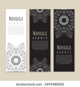 Mandala banner. Business card. Vintage decorative elements. - Vector.