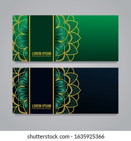 Mandala banner card set, Vintage business card. Mandala design. Retro decorative elements. Vector template for identity, greeting, invitation card.