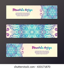 Mandala Banner, Indian Style. Bohemian Cards Unique Cards For Printing Supplies