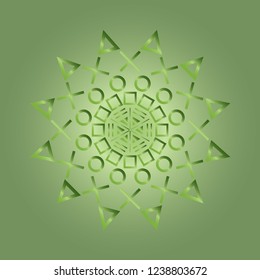 Mandala basic geometric pattern vector. Design lines shape gradient green on green background. Design print for textile, fashion, wallpaper, background, element design. Set 6