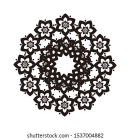 Mandala batik with flower for Henna, Mehndi, tattoo, decoration, print, wrapping, wall, carpet. Decorative ornament in ethnic oriental style vector illustration. Black and White background.