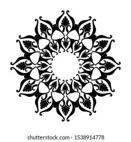 Mandala batik pattern with flower for Henna, Mehndi, tattoo, decoration, print, wrapping, wall, carpet. Decorative ornament in ethnic oriental style vector illustration. Black and White background.