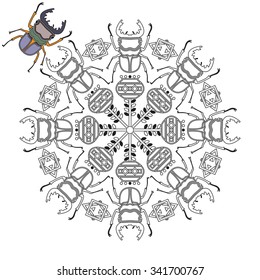 The mandala with a beautiful beetle.