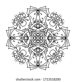 Mandala mit schönen Elementen auf weißem Hintergrund. Schönes Farbbuch. Farbige Buchseite. Einzelne Objekte, Vektorillustration