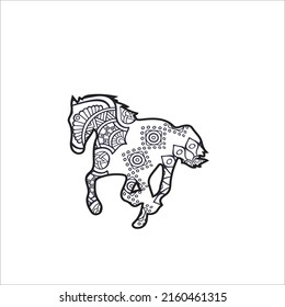 Mandala Beautiful illustration Horse for design, print clothing, stickers, tattoos, Adult Coloring book. Hand drawn animal illustration. 
