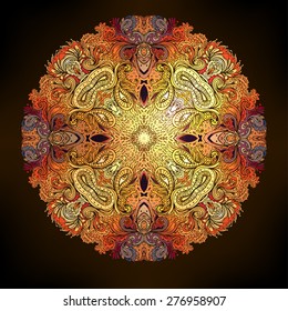 Mandala. Beautiful vintage ethnic round pattern in vector. Black and gold.