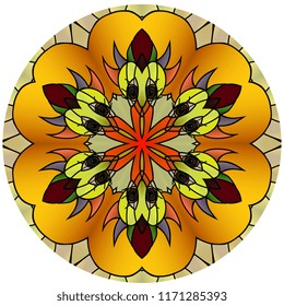 Mandala. Beautiful vintage round pattern. Hand drawn abstract background. Decorative retro banner isolated. Invitation, shirt print, wedding card, scrapbooking. Tattoo element. Stained glass painting