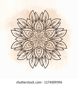 Mandala. Beautiful vintage round pattern in vector. Brown on beige.