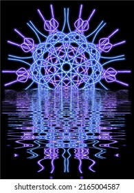 Mandala. Wunderschönes Rundmuster aus dem Jahrgang. Vektorgrafik. Psychedelische Neonkomposition. Indianer, Buddhismus, Spirituelle Tattoo, Yoga, Spiritualität. Aufkleber, Patch, Poster-Grafik-Design.