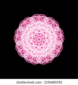 Mandala. Beautiful vintage round pattern. Vector illustration. Psychedelic neon composition. Indian, Buddhism, Spiritual Tattoo, yoga, spirituality. Sticker, patch, poster graphic design.