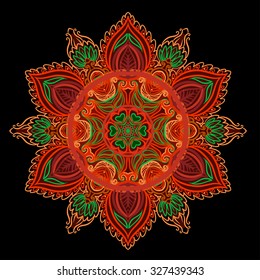 Mandala. Beautiful vintage round pattern. Hand drawn abstract background. Decorative retro banner isolated. Invitation, t-shirt print, wedding card, scrapbooking. Tattoo element. 