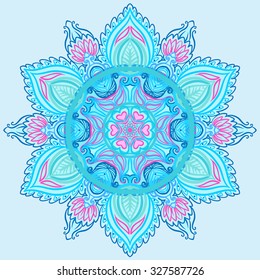 Mandala. Beautiful vintage round pattern. Hand drawn abstract background. Decorative retro banner isolated. Invitation, t-shirt print, wedding card, scrapbooking. Tattoo element. 