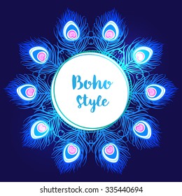 Mandala. Beautiful vintage round pattern. Hand drawn abstract background. Decorative retro banner isolated. Invitation, t-shirt print, wedding card, scrapbooking. Tattoo element. Peacock feather