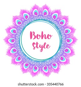Mandala. Beautiful vintage round pattern. Hand drawn abstract background. Decorative retro banner isolated. Invitation, t-shirt print, wedding card, scrapbooking. Tattoo element. Peacock feather