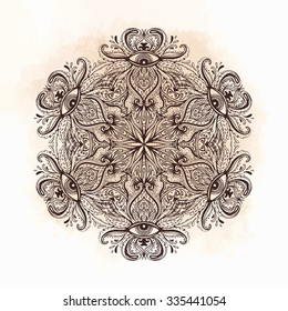 Mandala. Beautiful vintage round pattern. Hand drawn abstract background. Decorative retro banner isolated. Invitation, t-shirt print, wedding card, scrapbooking. Tattoo element. 