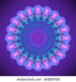 Mandala. Beautiful vintage round pattern. Hand drawn abstract background. Decorative retro banner isolated. Invitation, t-shirt print, wedding card, scrapbooking. Tattoo element. Peacock feather.