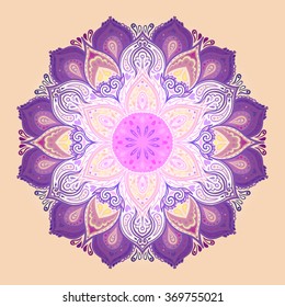Mandala. Beautiful vintage round pattern. Hand drawn abstract background. Decorative retro banner isolated. Invitation, t-shirt print, wedding card, scrapbooking. Tattoo element. 