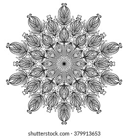 Mandala. Beautiful vintage round pattern. Hand drawn abstract background. Decorative retro banner isolated. Invitation, t-shirt print, wedding card, scrapbooking. Tattoo element. Peacock feather.