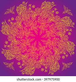 Mandala. Beautiful vintage round pattern. Hand drawn abstract background. Decorative retro banner isolated. Invitation, t-shirt print, wedding card, scrapbooking. Vector
