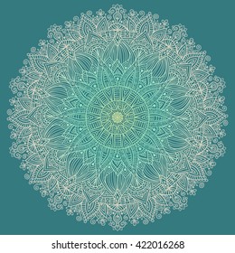 Mandala. Beautiful vintage round pattern. Green colors.