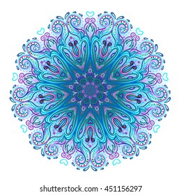 Mandala. Beautiful vintage round pattern. Hand drawn abstract background. Decorative retro banner isolated. Invitation, t-shirt print, wedding card, scrapbooking. Tattoo element. Bright colors.