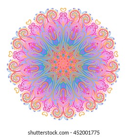 Mandala. Beautiful vintage round pattern. Hand drawn abstract background. Decorative retro banner isolated. Invitation, t-shirt print, wedding card, scrapbooking. Tattoo element. Bright colors.