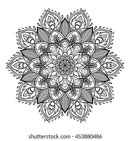 Mandala. Beautiful vintage round pattern. Hand drawn abstract background. Decorative retro banner isolated. Invitation, t-shirt print, wedding card.Tattoo, astrology, alchemy, boho and magic symbol.