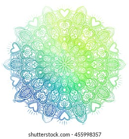 Mandala. Beautiful vintage round pattern. Hand drawn abstract background. Decorative retro banner isolated. Invitation, t-shirt print, wedding card, scrapbooking. Tattoo element. Bright colors.