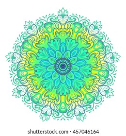 Mandala. Beautiful vintage round pattern. Hand drawn abstract background. Decorative retro banner isolated. Invitation, t-shirt print, wedding card, scrapbooking. Tattoo element. Bright colors. 