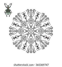 Mandala with a beetle holding a flower.